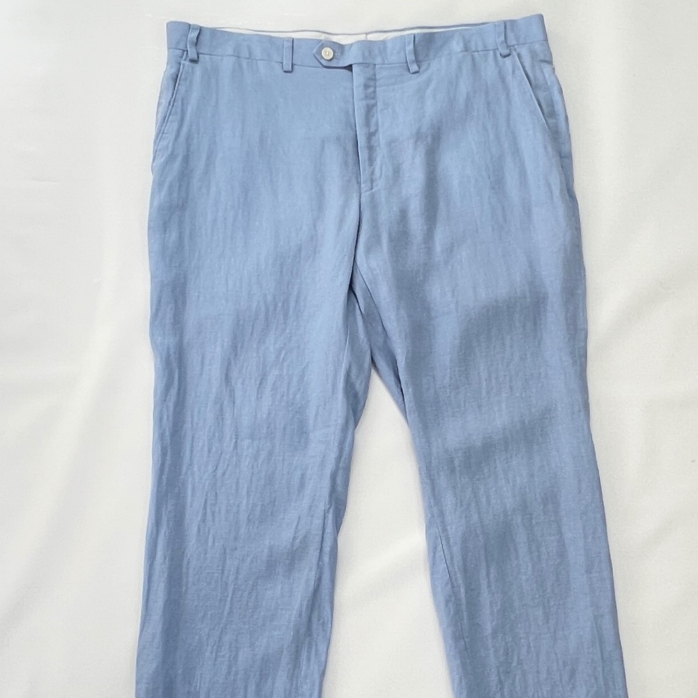 Ralph Lauren Black Label Light Blue Linen Straight Pants 38x30 Flat Front Preppy
